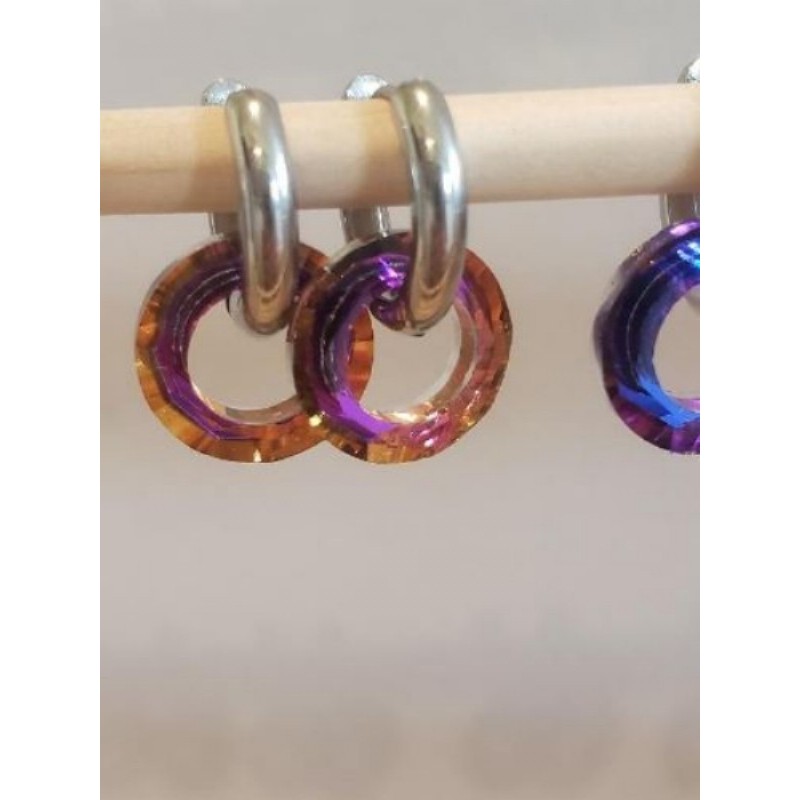 Boucles d’oreilles acier inoxydable verre irisé rose