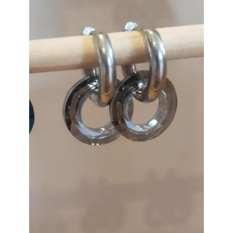 Boucles d’oreilles acier inoxydable verre gris