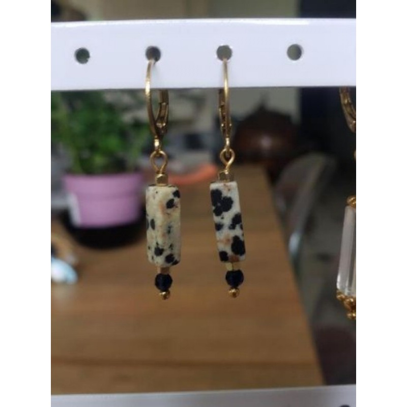 Boucles d'oreilles acier inoxydable jaspe dalmatien 