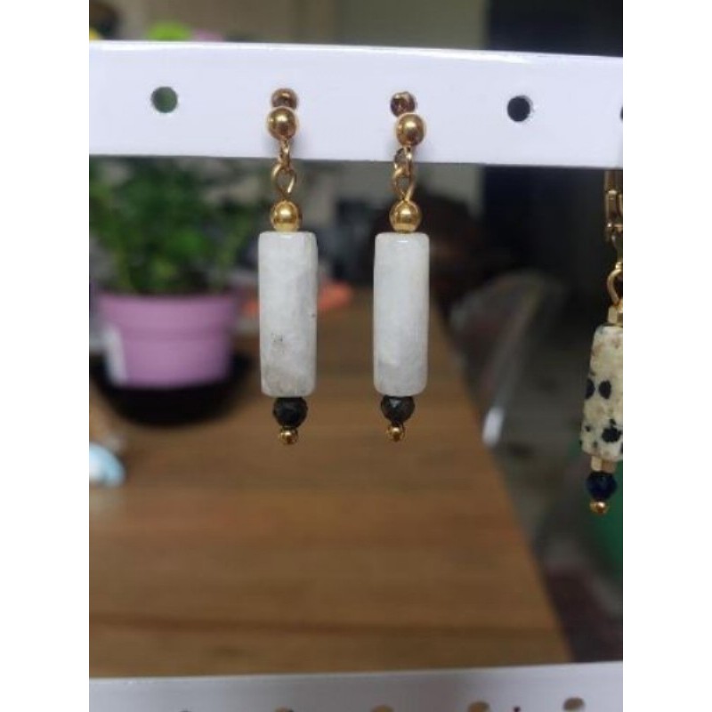 Boucles d’oreilles acier inoxydable pierre de lune blanche 