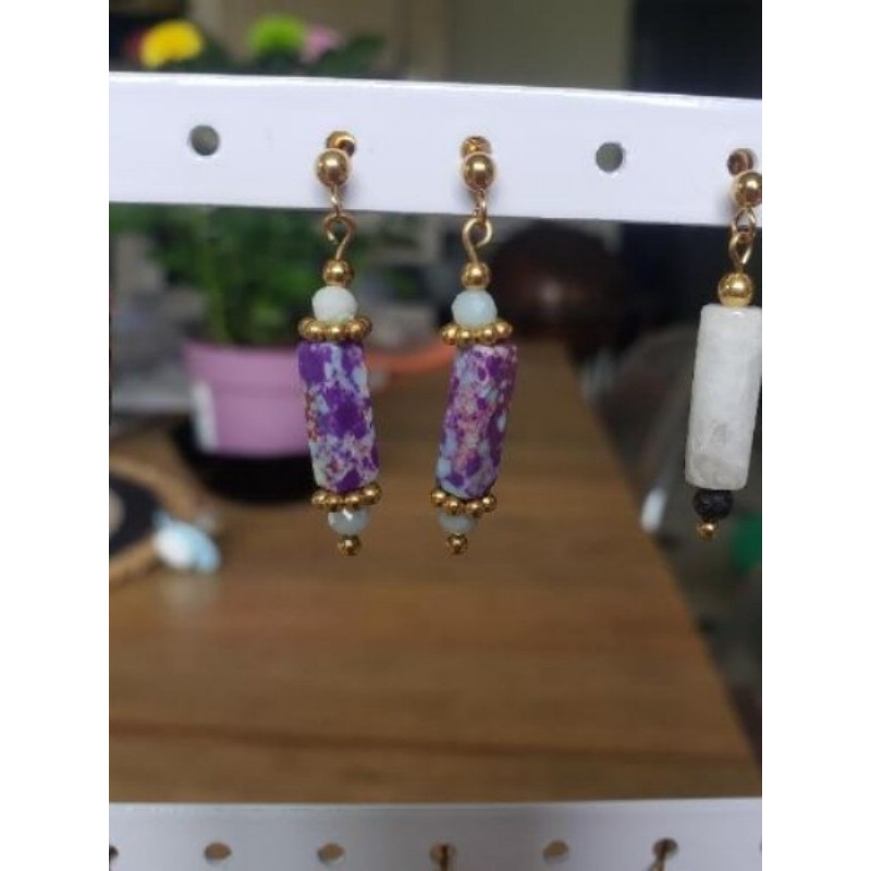 Boucles d’oreilles acier inoxydable pierre violette