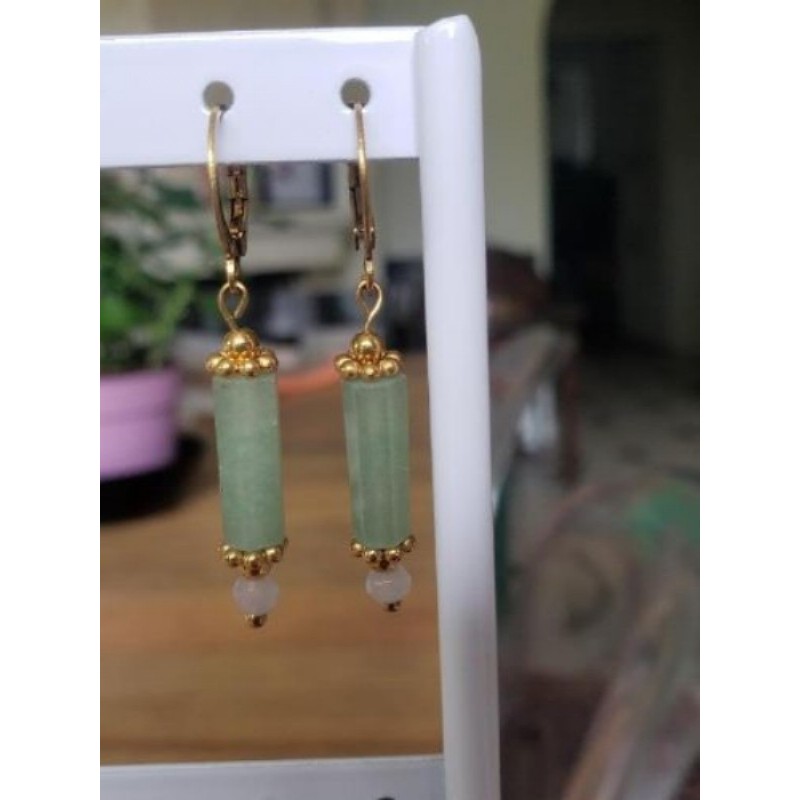 Boucles d'oreilles acier inoxydable amazonite vert