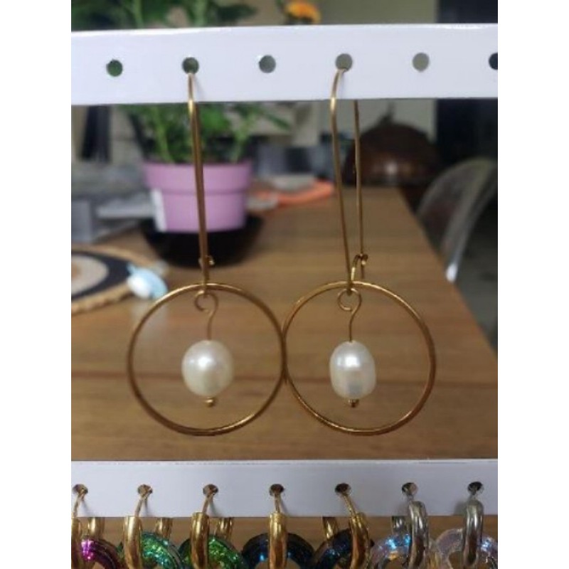Boucles d’oreilles acier inoxydable anneau perle eau douce 