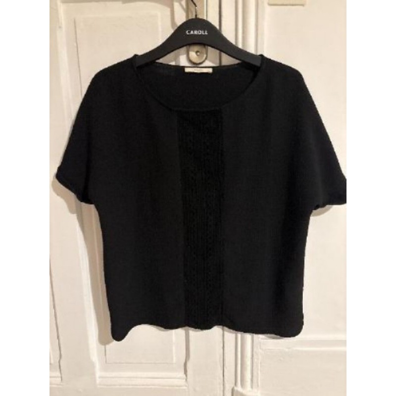 SESSUN - Blouse manches courtes noire brodée - Taille M - En très bon état