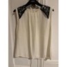 SANDRO - Débardeur Top sans manches blanc dentelle noire - Taille 1