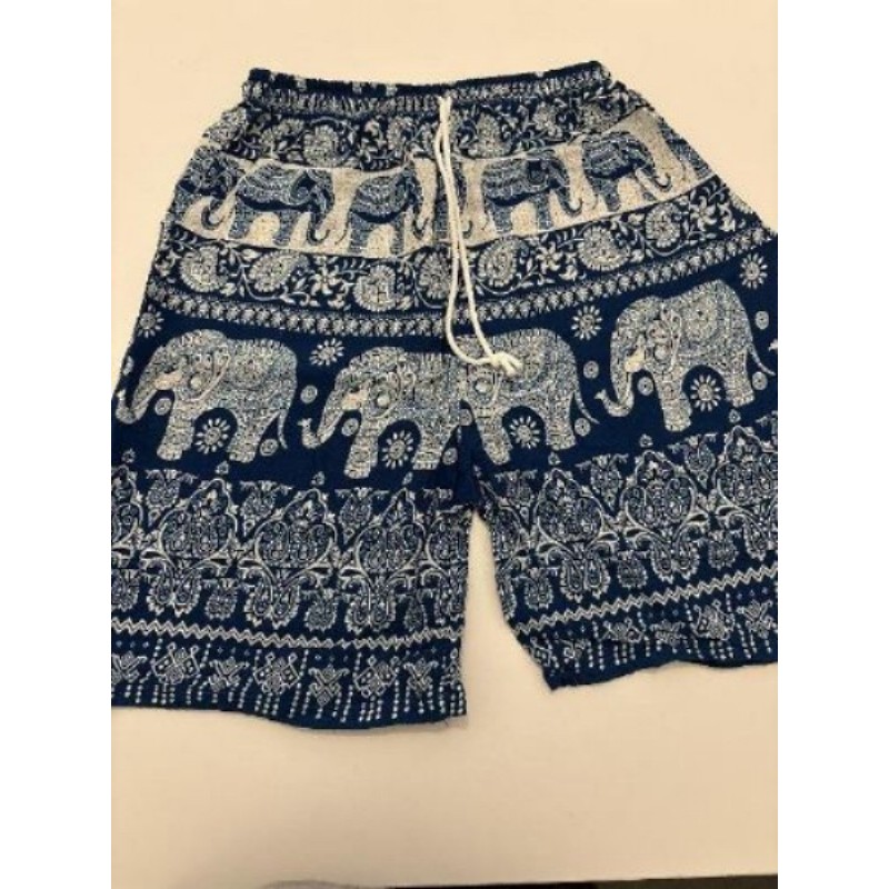 Short Bermuda Thaï Léger Bleu Motifs Ethniques Éléphants - Taille S/M