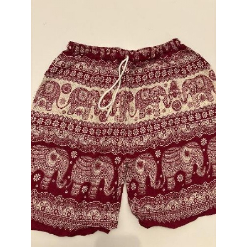 Short bermuda thaï léger rouge motifs ethniques éléphants - Taille S/M