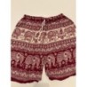 Short bermuda thaï léger rouge motifs ethniques éléphants - Taille S/M
