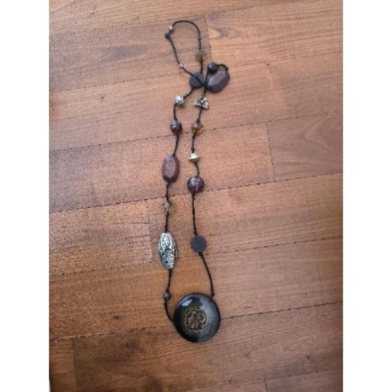 Collier sautoir marron perle 