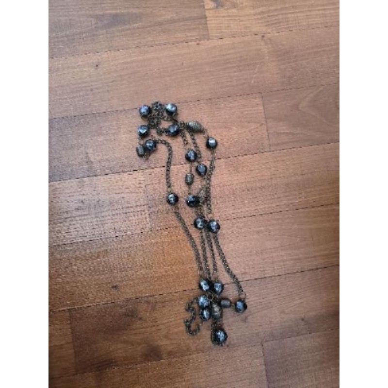 Sautoir multi rang bronze et perle noire