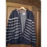 Blouson bleu marine rayé gris marque terre de marins taille L doublé polaire 