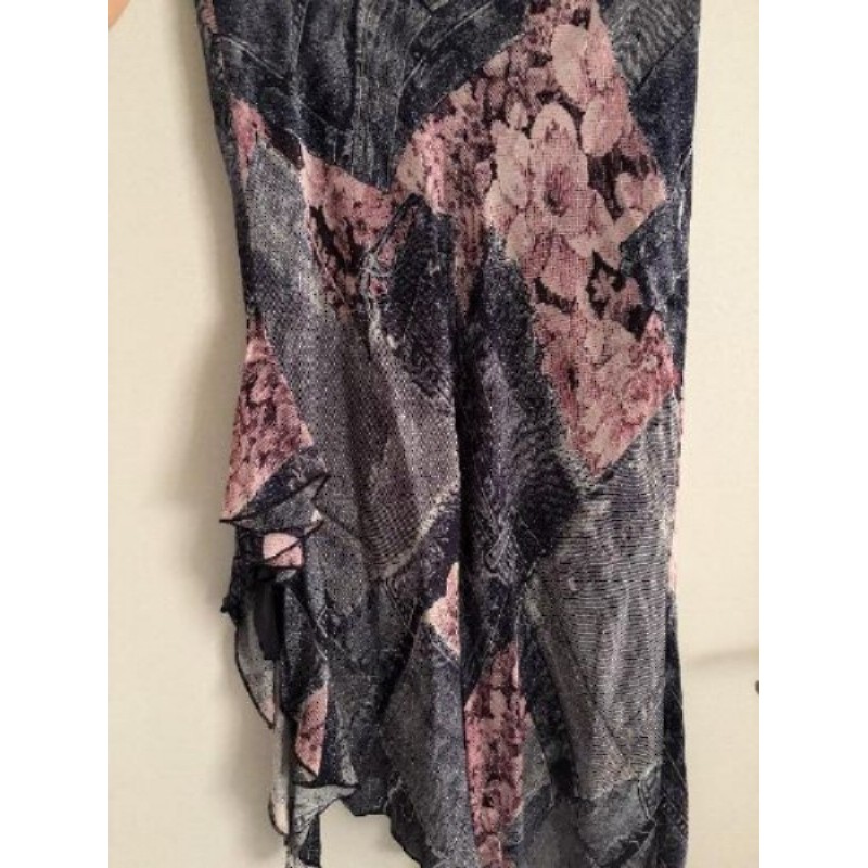 Jupe été biais motifs jean rose