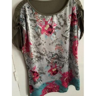 T-shirt kaki fleurs