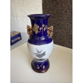 Vase déco bleu blanc anse...