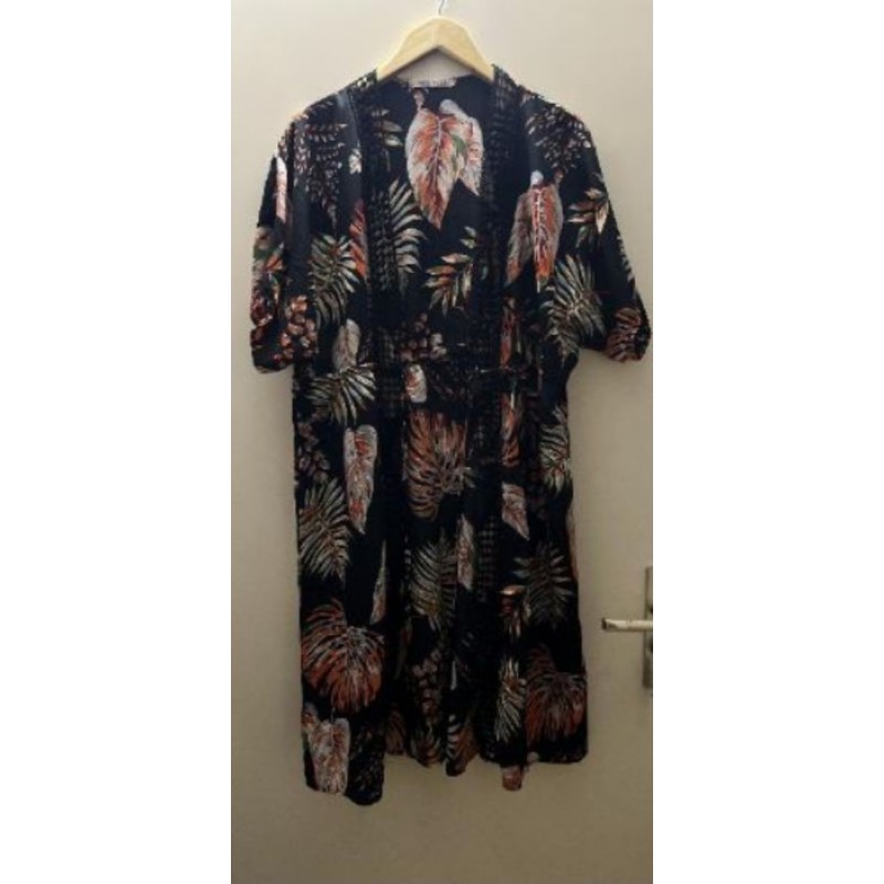 Kimono noir motif feuille de palmes M  
