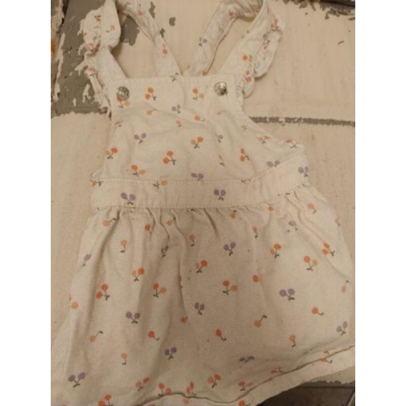 Robe salopette jeans blanche à cerises 24 mois