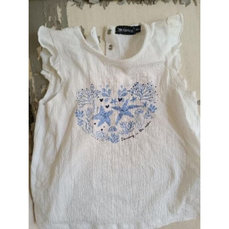 Debardeur fille blanc avec étoiles de mer bleus 36 mois