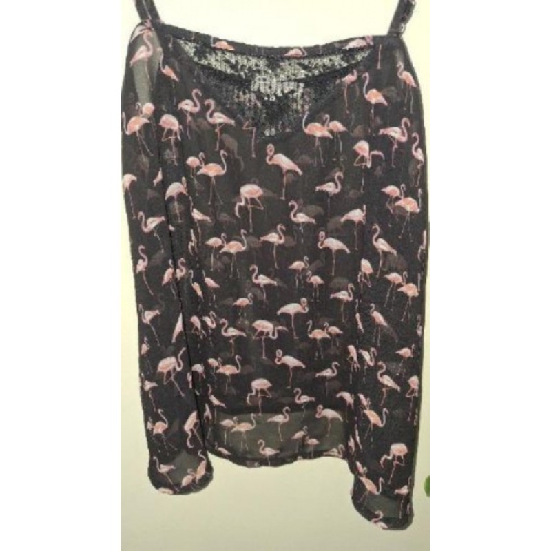 Top noir avec flamingo rose Newlily taille L