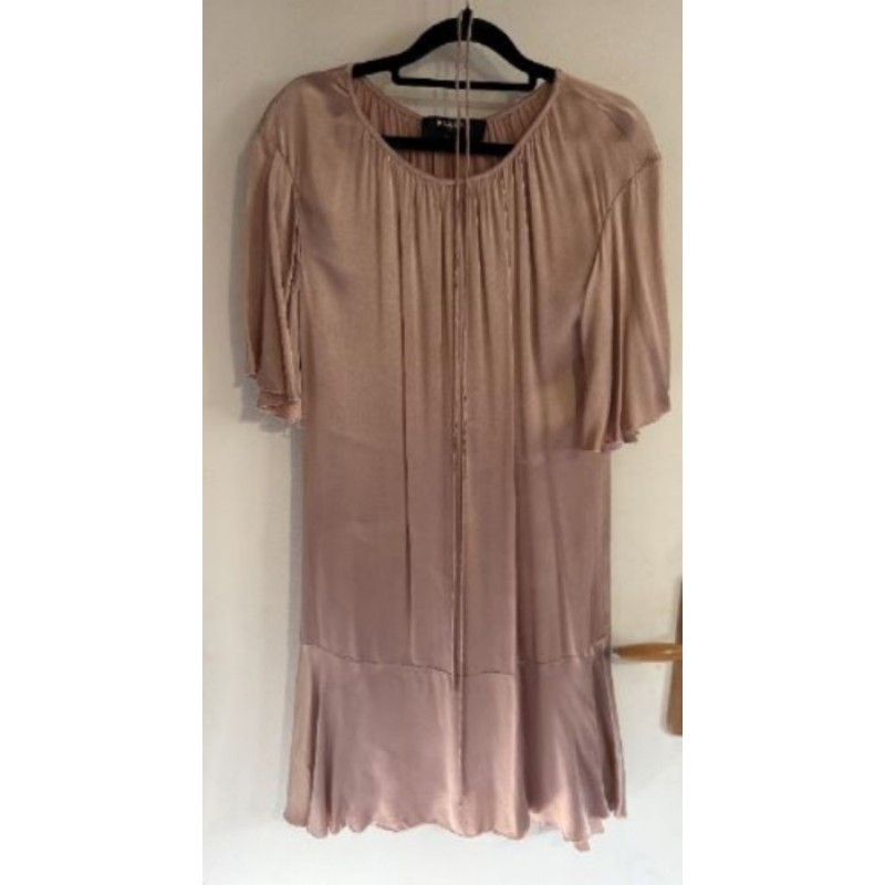 Robe Mi-longue Paule Ka Rose Manches Courtes Taille 36 satiné droite évasée le bas