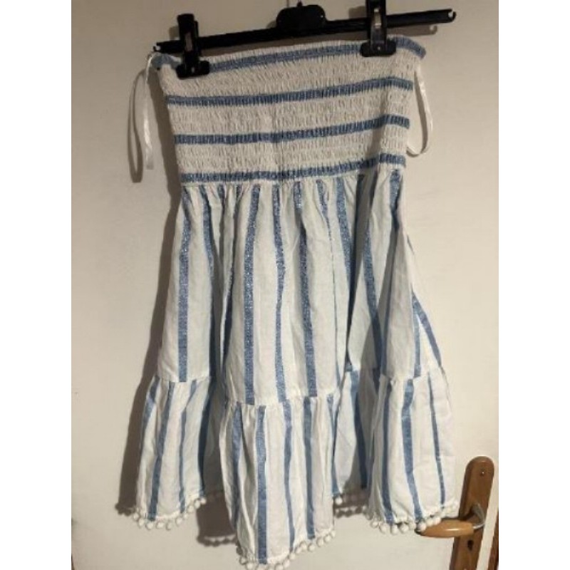 Magnifique robe bustier Milly Cabana, fabriquée aux États-Unis. Modèle blanc à rayures bleues avec t