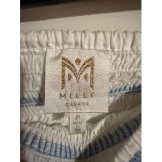 Magnifique robe bustier Milly Cabana, fabriquée aux États-Unis. Modèle blanc à rayures bleues avec t