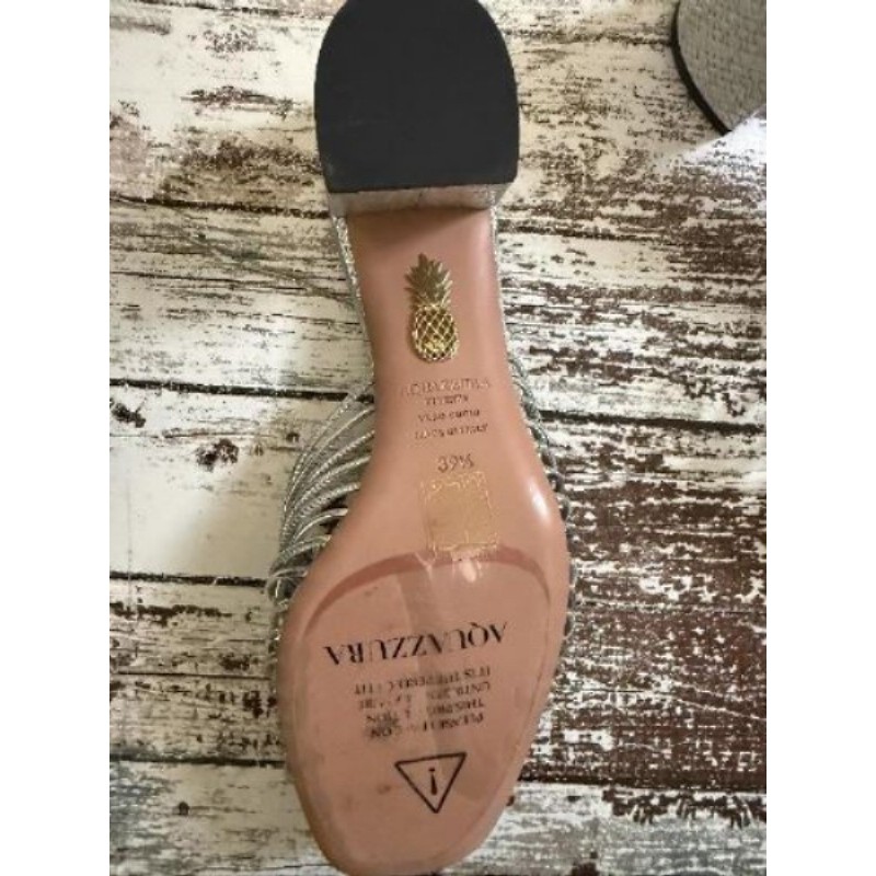 Aquazzura – Mules en cuir argentées à talons – T39,5