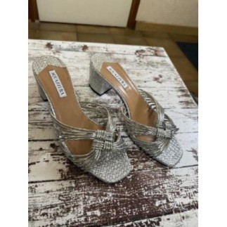 Aquazzura – Mules en cuir argentées à talons – T39,5