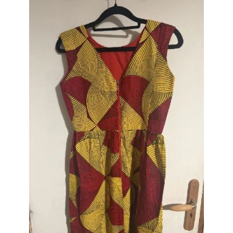 Robe longue wax rouge et jaune – Taille S