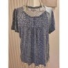 Tee-shirt motif petites fleurs bleues sur fond blanc. Daxon. Petit 46