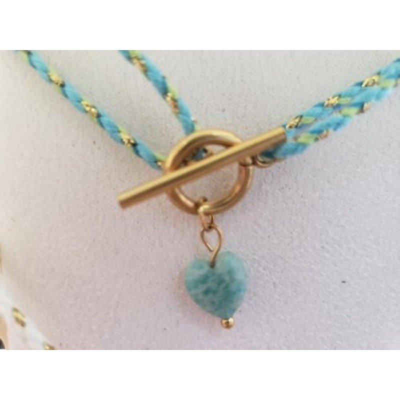 Collier acier inoxydable coeur amazonite 
