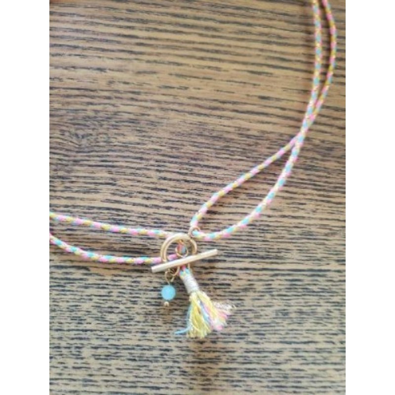 Collier multicolore acier inoxydable perle amazonite 
