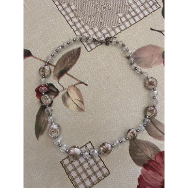 Collier, pierre et perles, roses, pâle