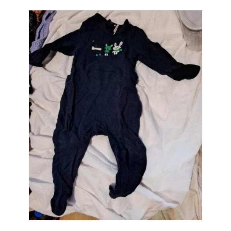 Pyjama en coton bleu marine avec motifs 3 lapins, marque Orchestra, 18 mois