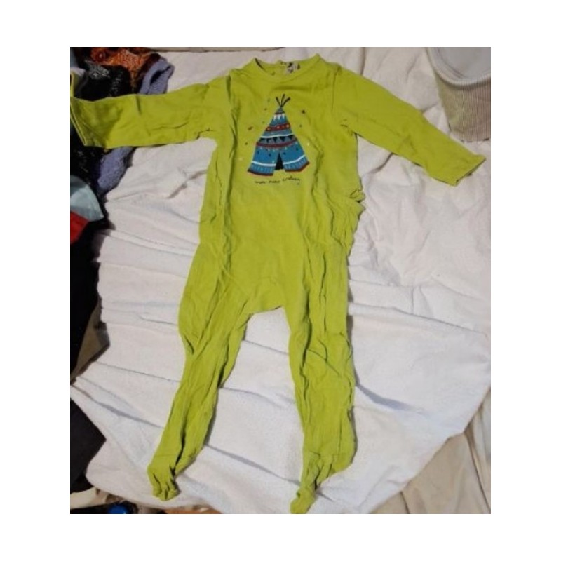 Pyjama en coton vert pomme avec motif Tipi, marque Orchestra, 18 mois