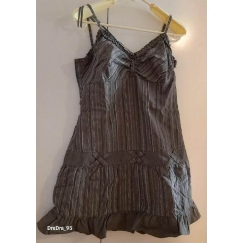 Robe vert foncé avec rayures fines roses et blanches, à bretelles marque Kiabi, taille 42