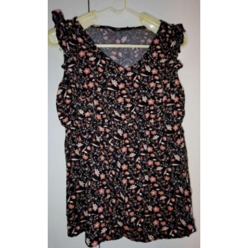 Top marron fleurs tons orangés Kiabi, taille 44