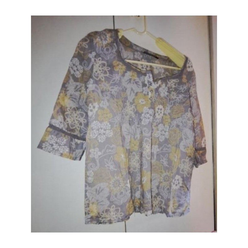 Tunique beige foncé à fleurs jaunes et blanches Kiabi, taille 44