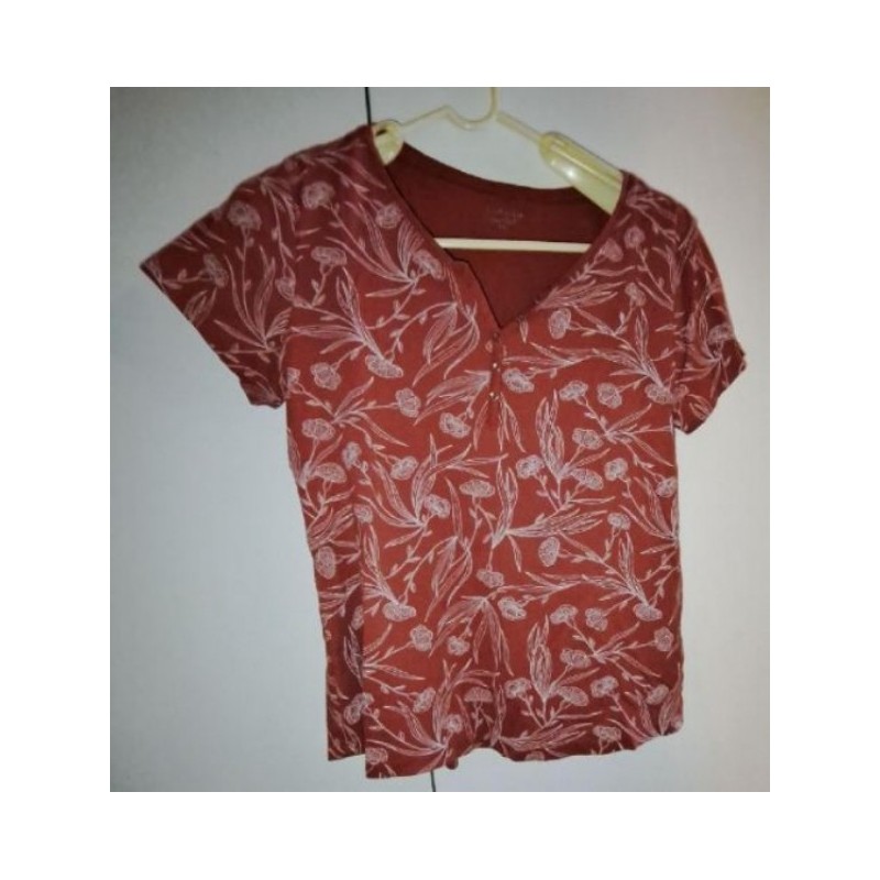 T-shirt rouille motifs fleurs blanches Camaïeu, taille XXL