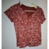 T-shirt rouille motifs fleurs blanches Camaïeu, taille XXL