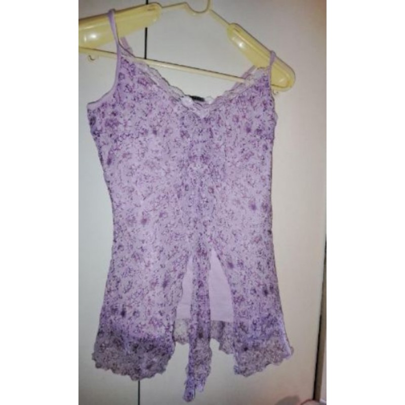 Top tons mauves polyester et doublure rose en coton, taille 40