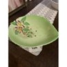 Petit plat vert à motif fleurs roses percé