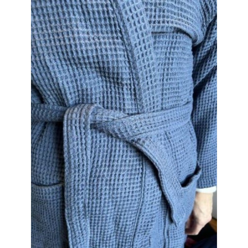 Peignoir nid d’abeille bleu