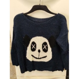 Pull bleu tête nounours 
