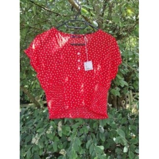 TOP COURT ROUGE POIS BLANC...