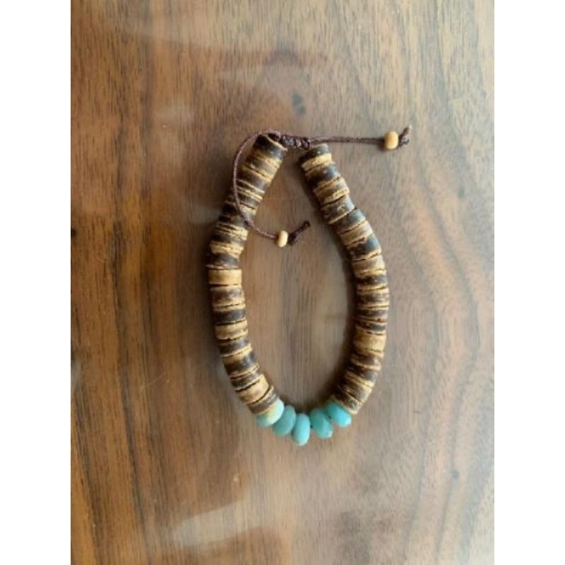 Bracelet réglable perles de coco et amazonite