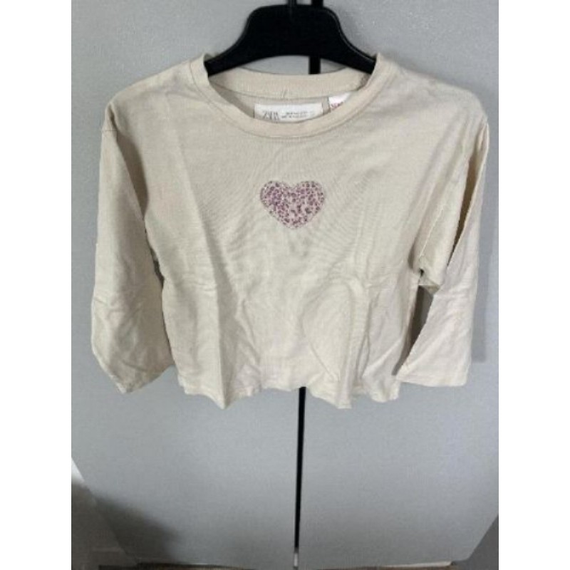 Tee-shirt écru cœur violet Zara 4 ans 
