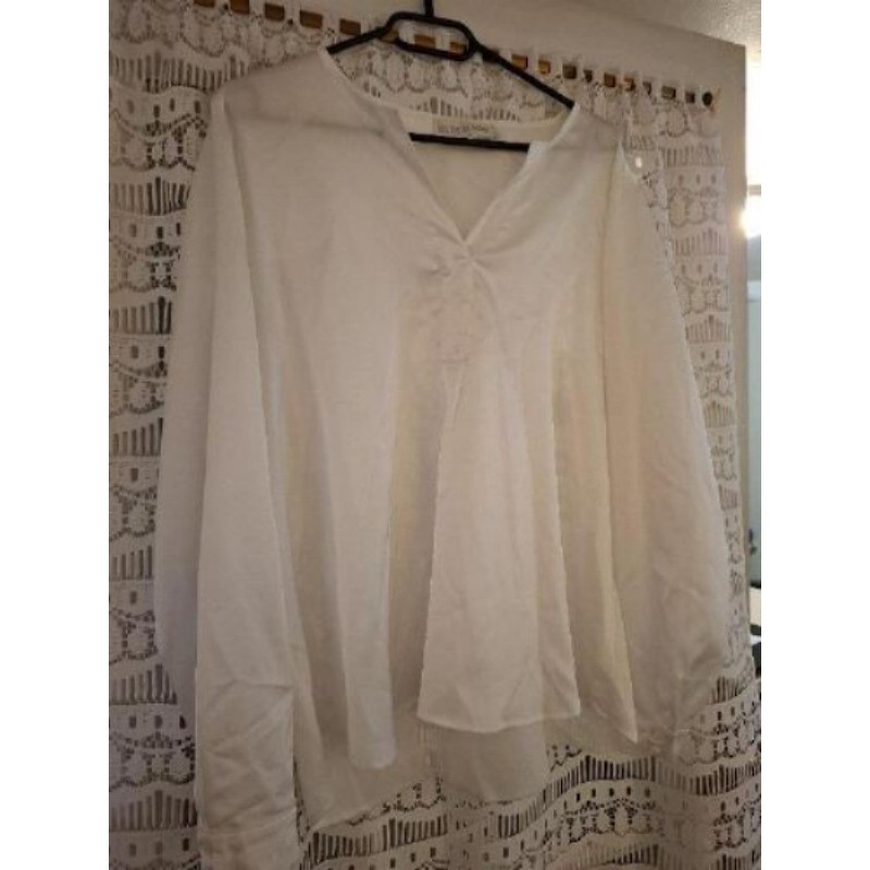 CHEMISE BLOUSE CREME BLEU MARINE DESIGN