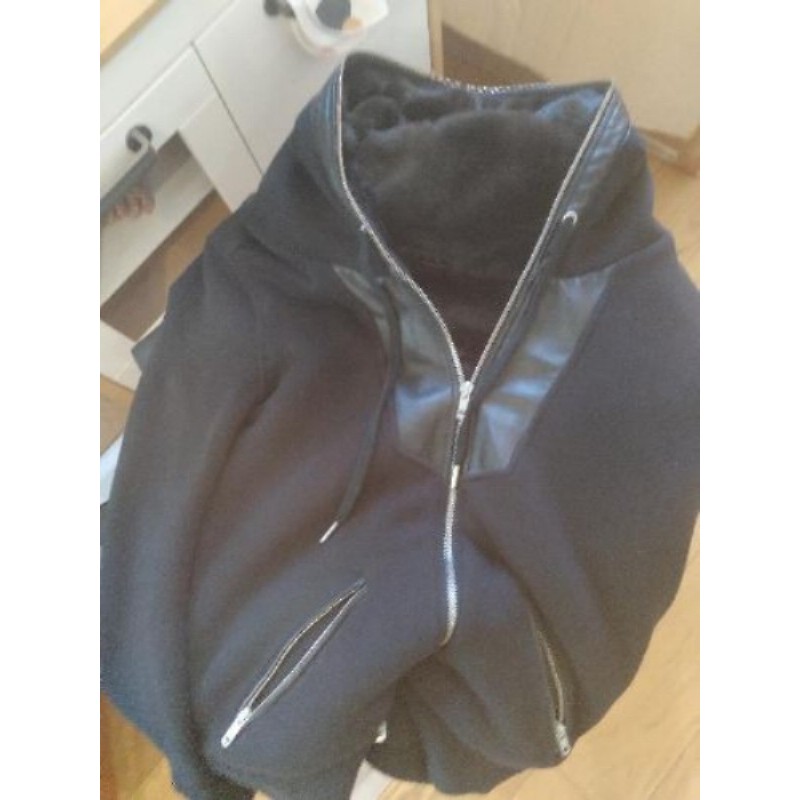 veste sweat zippé the kooples sport S grand 36 à petit 40noir, empiècements cuir mouton, fausse four