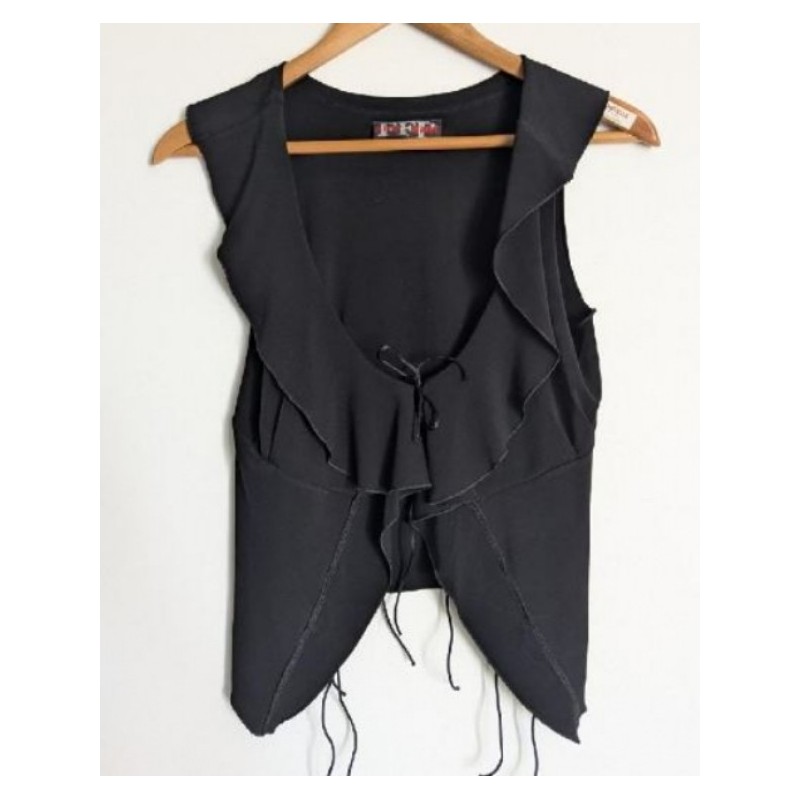 Haut Noir sans manche, ficelles & froufrou