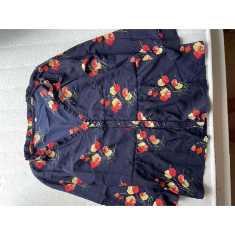 Chemisier bleu foncé fleuris manche longue Taille S, neuf
